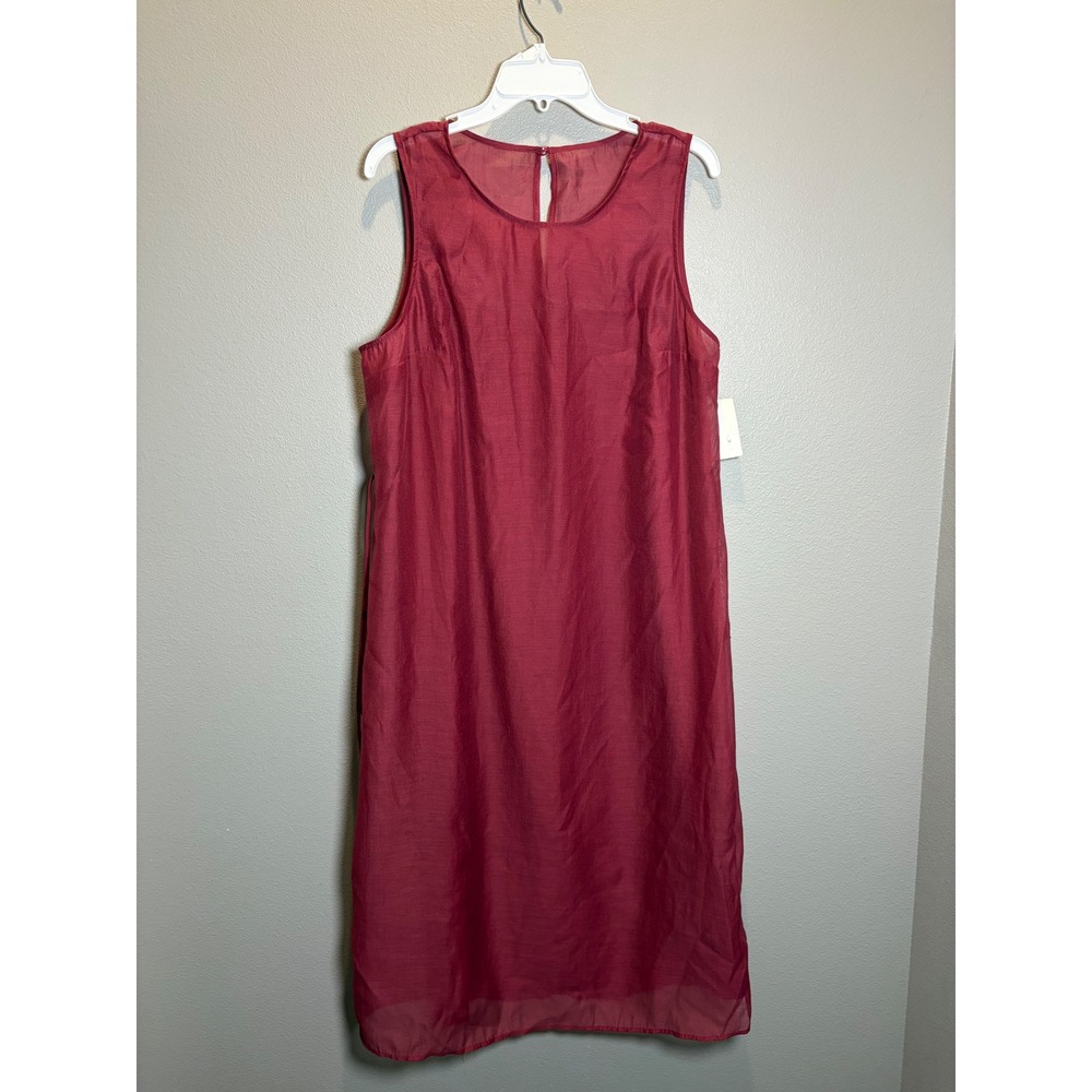 A New Day Womens Burgundy Sleeveless Shift Dress Round Neck Knee Length Large